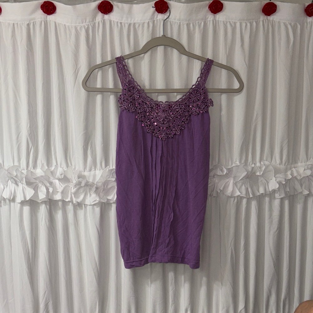 Elegant Purple Lace Tank Top